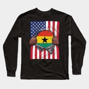 Ghana Flag American Flag Ripped - Gift for Ghanaian From Ghana Long Sleeve T-Shirt